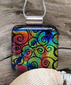 Multicolored Swirls Dichroic Glass Pendant