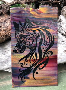 Tribal Wolf Fused Glass Art Panel