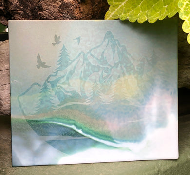 Misty Mountains Fused Glass Art Panel