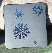 Load image into Gallery viewer, Fused Glass - Black with Silver Irid Snowflakes Coaster