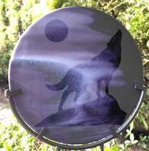 Load image into Gallery viewer, Purple Moon Wolf - Fused Glass Art Panel