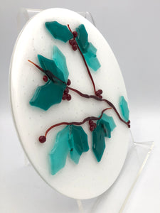 Aqua Holly and Berries - Fused Glass