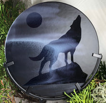 Load image into Gallery viewer, Purple Moon Wolf - Fused Glass Art Panel