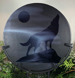 Purple Moon Wolf - Fused Glass Art Panel