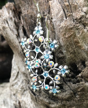 Load image into Gallery viewer, Aqua Floral Crystal Earrings