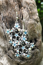 Load image into Gallery viewer, Aqua Floral Crystal Earrings