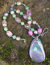 Load image into Gallery viewer, Mineral Necklace - Druzy Agate with Green Aventurine and Fluorite