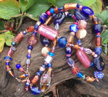 Load image into Gallery viewer, Lampwork Necklace - Cobalt Raspberry Double