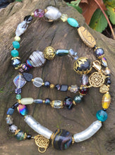 Load image into Gallery viewer, Glass Necklace - Black Gold and Iridescent - "Little Sister''