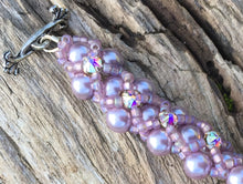 Load image into Gallery viewer, Beaded Bracelet - Pearl Monster - Pale Mauve and Crystal