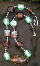 Load image into Gallery viewer, Lampwork Glass Necklace - Amber and Green
