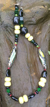 Load image into Gallery viewer, Lampwork Glass Necklace - Black Green and Buttery Yellow