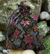 Load image into Gallery viewer, This Black Organza and Floral Lavender Sachet is useful in diminishing stress, easily fits in a gym bag, or locker and makes a unique gift. The contents of each sachet is Oregon lavender, and only lavender, thus there are no other fillers. Lavender has plenty of its own natural oils, so give it a gentle squeeze to slightly bruise the buds to draw out more fragrance. This sachet should not be heated or put into a microwave oven.