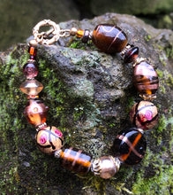 Load image into Gallery viewer, Lampwork Glass Bracelet - Brown Pink Amber