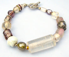 Load image into Gallery viewer, Lampwork Glass Bracelet - Clear Pink Gray Silver
