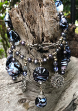 Load image into Gallery viewer, Lampwork Glass Necklace - Dark Purple & White Jingles
