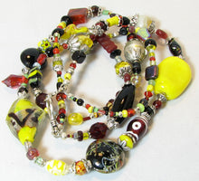 Load image into Gallery viewer, Lampwork Glass Necklace - Double Strand Black Red & Yellow