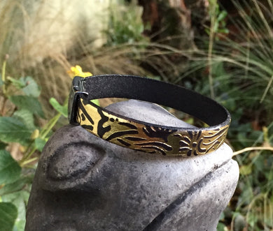 Leather Bracelet - Gold and Black Italian Printed Leather