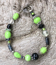 Load image into Gallery viewer, Lampwork Glass Bracelet - Black Lime Silver