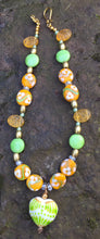 Load image into Gallery viewer, Lampwork Glass Necklace - Gold, Green, and Yellow