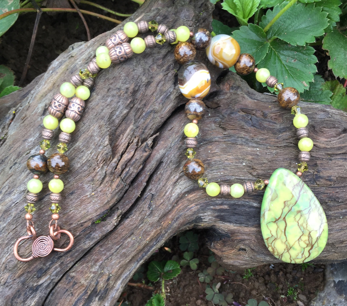 Mineral Necklace - Green Zebra Jasper with Onyx Necklace – Coral