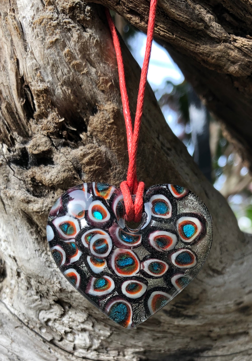 Fragile Heart Glass Necklace - Peacock