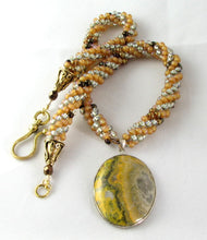 Load image into Gallery viewer, Kumihimo Necklace - Yellow Pale Green Jasper Pendant