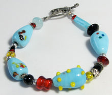 Load image into Gallery viewer, Lampwork Glass Bracelet - Lt Blue Red Yellow