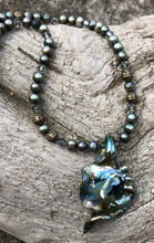 Load image into Gallery viewer, Lampwork Necklace - Mossy with pearls and bronze