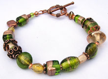Load image into Gallery viewer, Lampwork Glass Bracelet - Olive Copper Gold