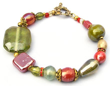 Load image into Gallery viewer, Lampwork Glass Bracelet - Olive Red Gold