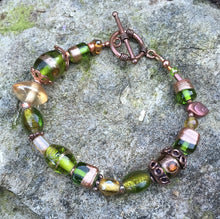 Load image into Gallery viewer, Lampwork Glass Bracelet - Olive Copper Gold