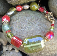 Load image into Gallery viewer, Lampwork Glass Bracelet - Olive Red Gold