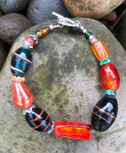 Load image into Gallery viewer, Lampwork Glass Bracelet - Orange &amp; Dark Green