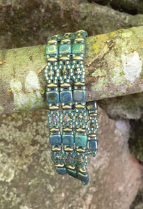 Patina Green and Bronze Czech Glass Beaded Bracelet