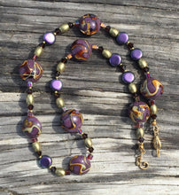 Load image into Gallery viewer, Lampwork Glass Necklace - Purple & Amber