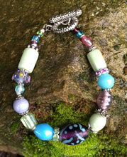 Load image into Gallery viewer, Lampwork Glass Bracelet - Purple Aqua Lt Green