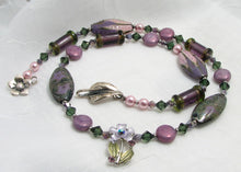 Load image into Gallery viewer, Lampwork Glass Necklace - Purple Olive Swirl