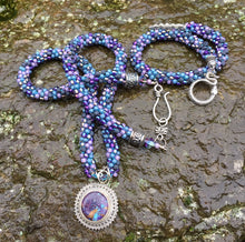 Load image into Gallery viewer, Kumihimo Necklace and Bracelet Set - Purple Turquoise Matrix