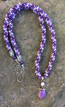 Load image into Gallery viewer, Kumihimo Necklace - Purpurite and Pearl