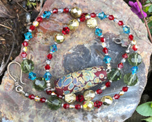 Load image into Gallery viewer, Lampwork Glass Necklace - Red Galaxy & Crystal