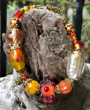 Load image into Gallery viewer, Lampwork Glass Bracelet - Red Yellow Gold and Orange