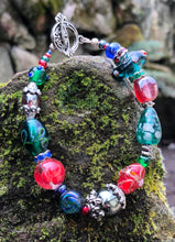 Load image into Gallery viewer, Lampwork Glass Bracelet - Red Green Blue