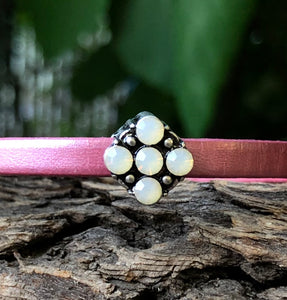 Leather Bracelet - Rose Leather with Opal Crystal slider
