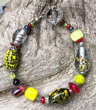 Load image into Gallery viewer, Lampwork Glass Bracelet - Speckled Black Yellow Red