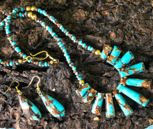 Load image into Gallery viewer, Mineral Necklace - Turquoise and Bronze Bib with Earrings