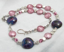 Load image into Gallery viewer, Lampwork Glass Necklace - Violet Swirled with Pink Accents