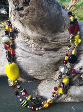 Load image into Gallery viewer, Lampwork Glass Necklace - Double Strand Black Red &amp; Yellow