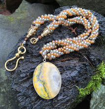 Load image into Gallery viewer, Kumihimo Necklace - Yellow Pale Green Jasper Pendant