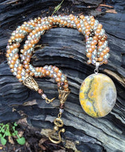 Load image into Gallery viewer, Kumihimo Necklace - Yellow Pale Green Jasper Pendant
